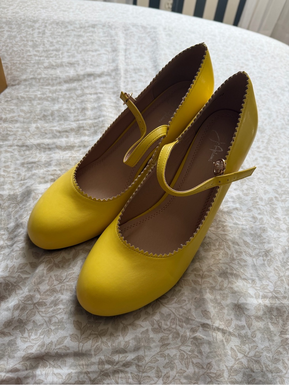 Adams Yellow Mary Jane Pumps with Scalloped Edge